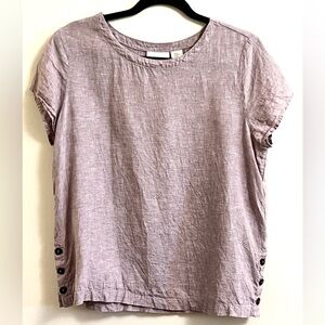 Cynthia Rowley Soft Lavender Short Sleeve Linen Button-Hem Top